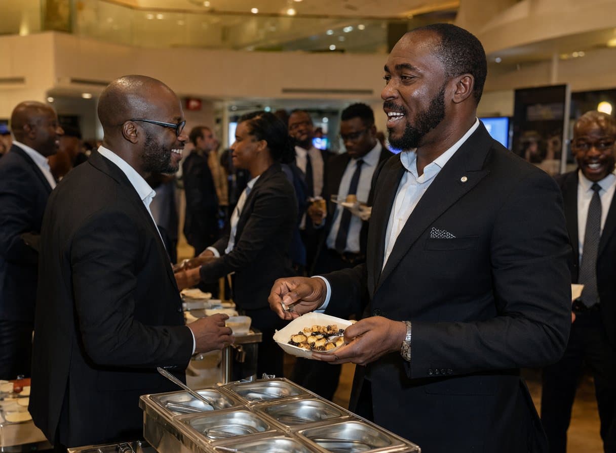 Des collègues se servent au bar à mini pancakes lors d’une soirée d’entreprise